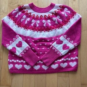 CeCe Fuchsia and White Heart Sweater